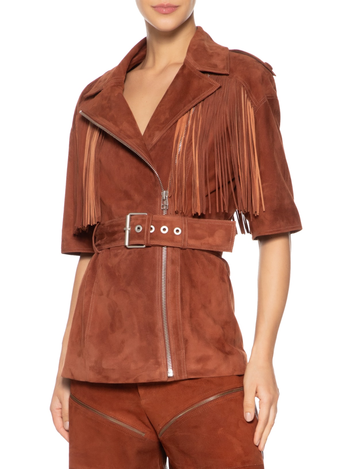 NK Jaqueta Feminina Couro Franjas Rafa Marrom - Main Image