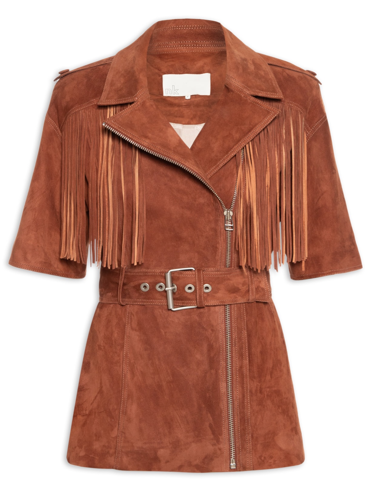 Jaqueta Feminina Couro Franjas Rafa - Marrom