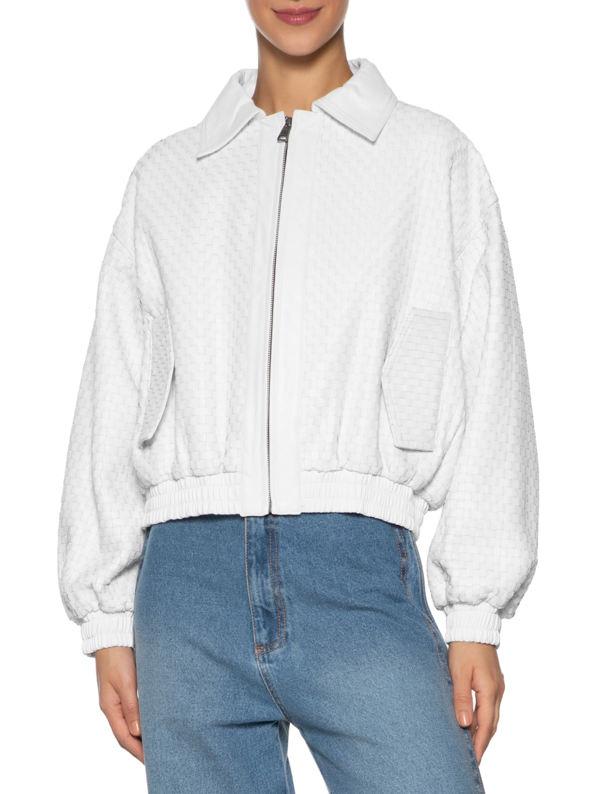 Jaqueta Feminina Couro Gioness Branco Andrea Bogosian