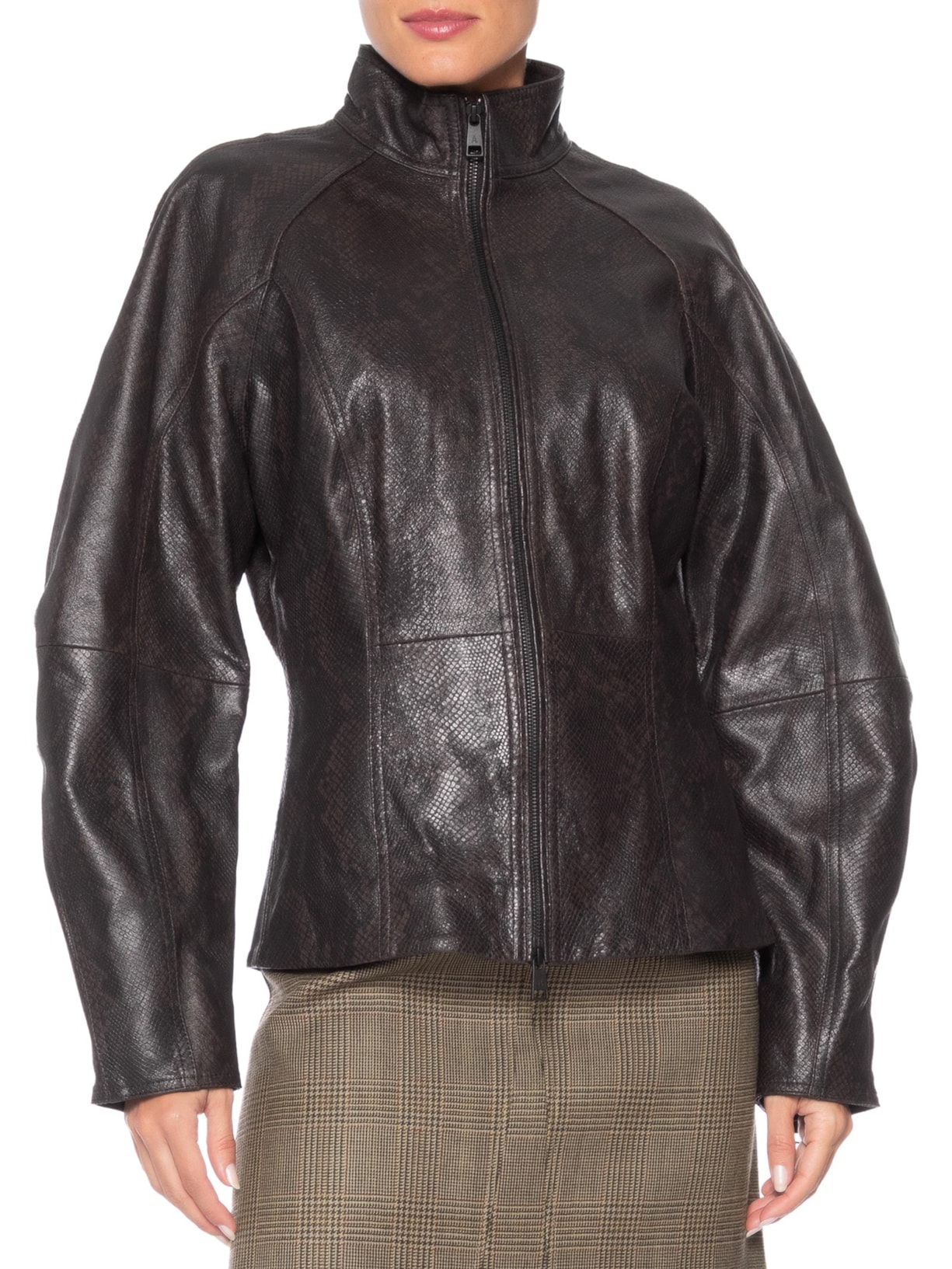 Jaqueta Feminina Couro Larry Marrom Andrea Bogosian