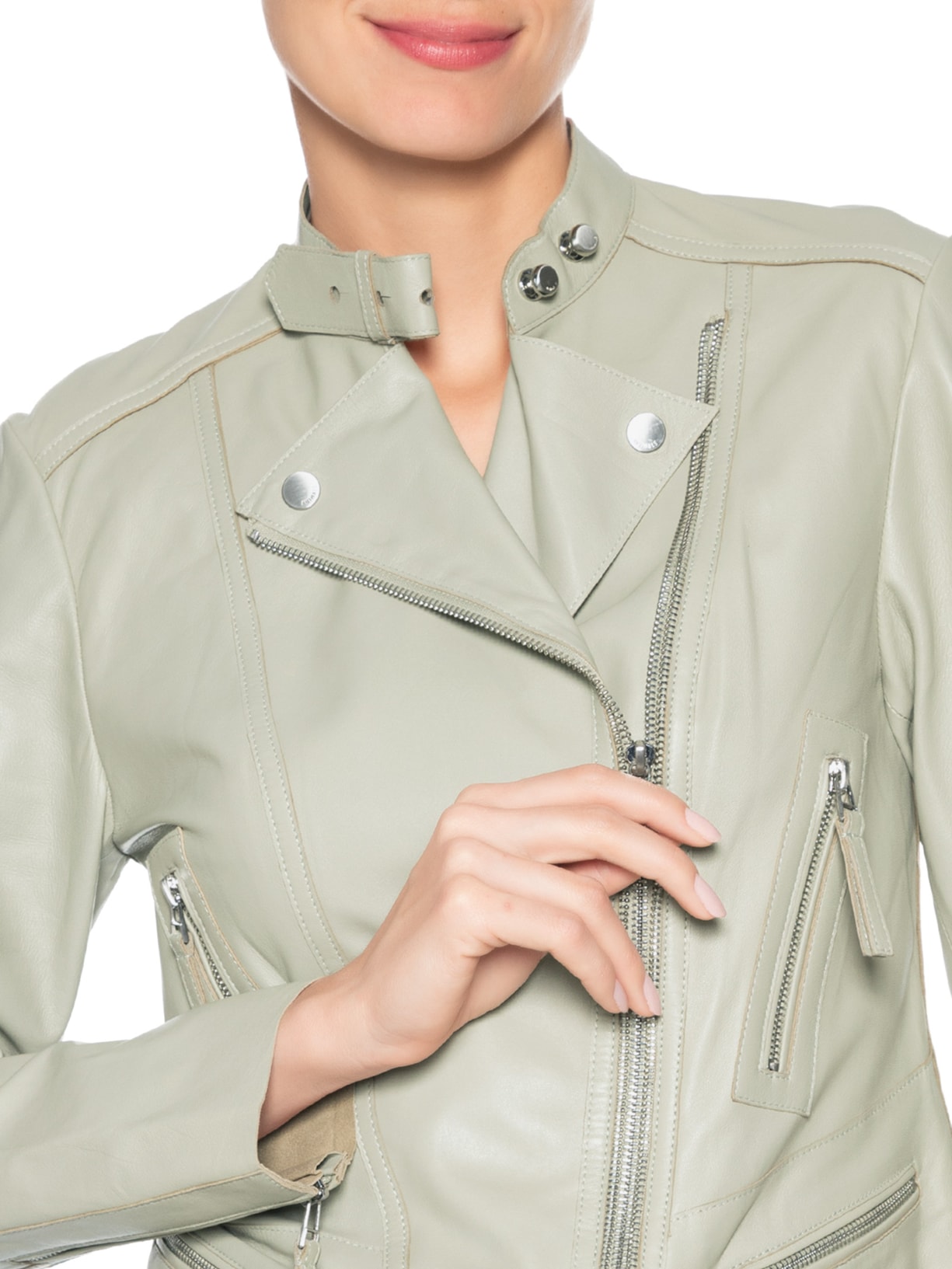 Jaqueta Feminina Couro Motor Clássica Cinza Animale