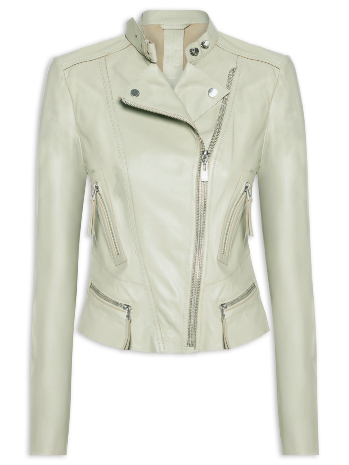 Jaqueta Feminina Couro Motor Clássica Cinza Animale