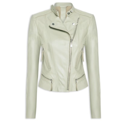 Jaqueta Feminina Couro Motor Clássica - Cinza