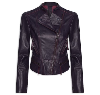 Jaqueta Feminina Couro Motor Clássica - Roxo