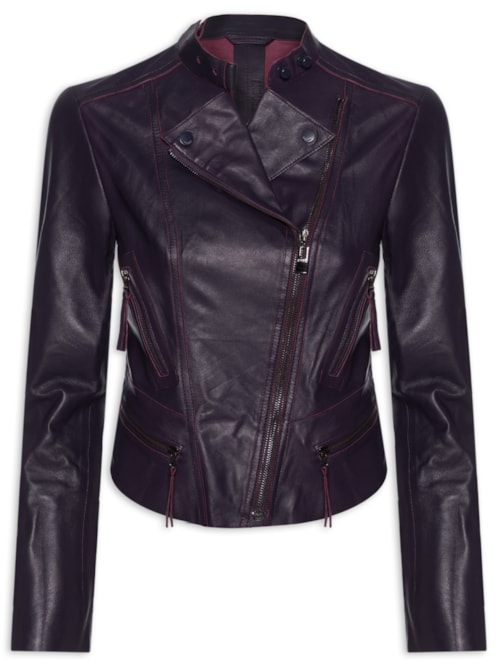 Jaqueta Feminina Couro Motor Clássica - Roxo