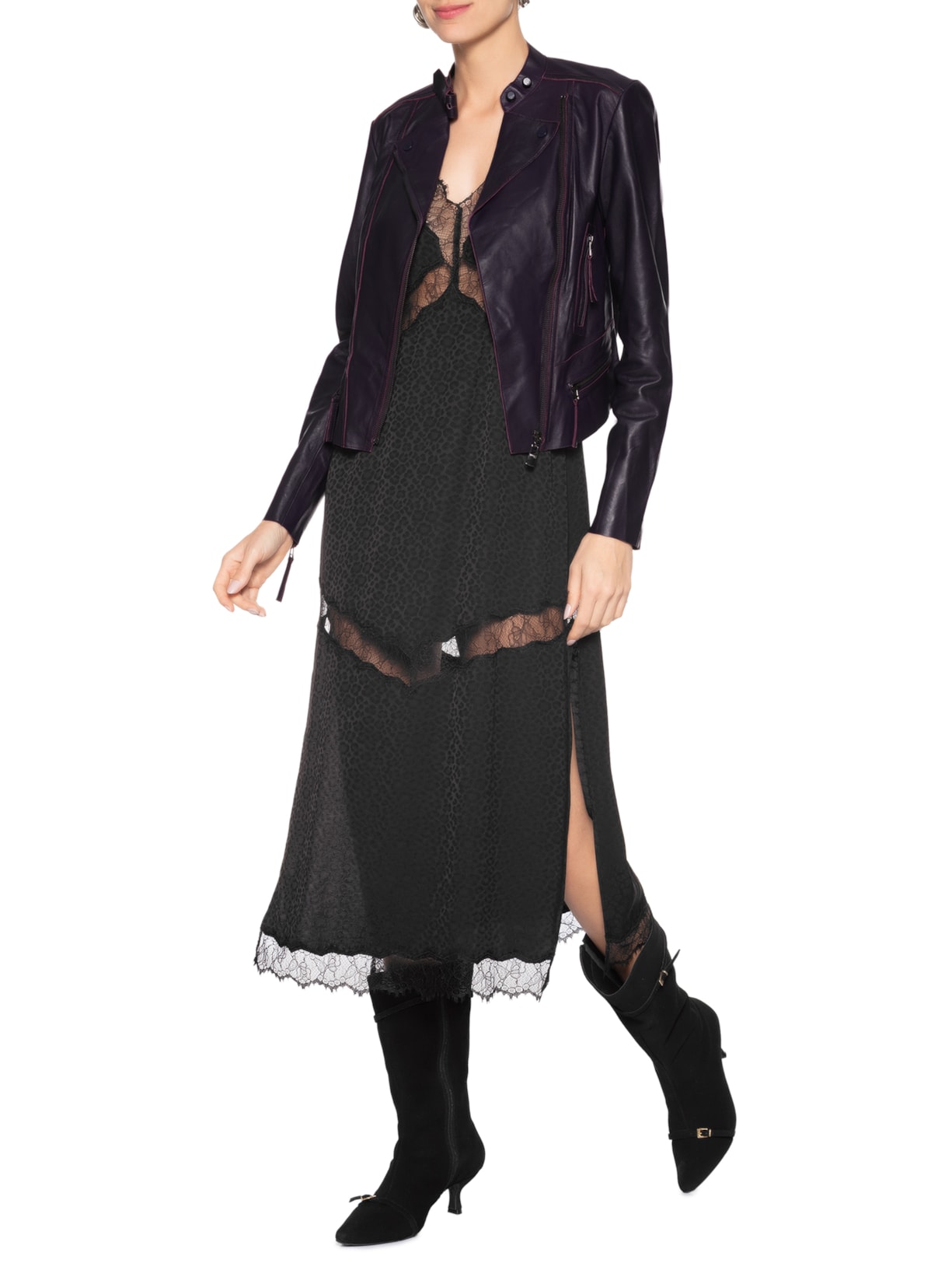 Jaqueta Feminina Couro Motor Clássica Roxo Animale