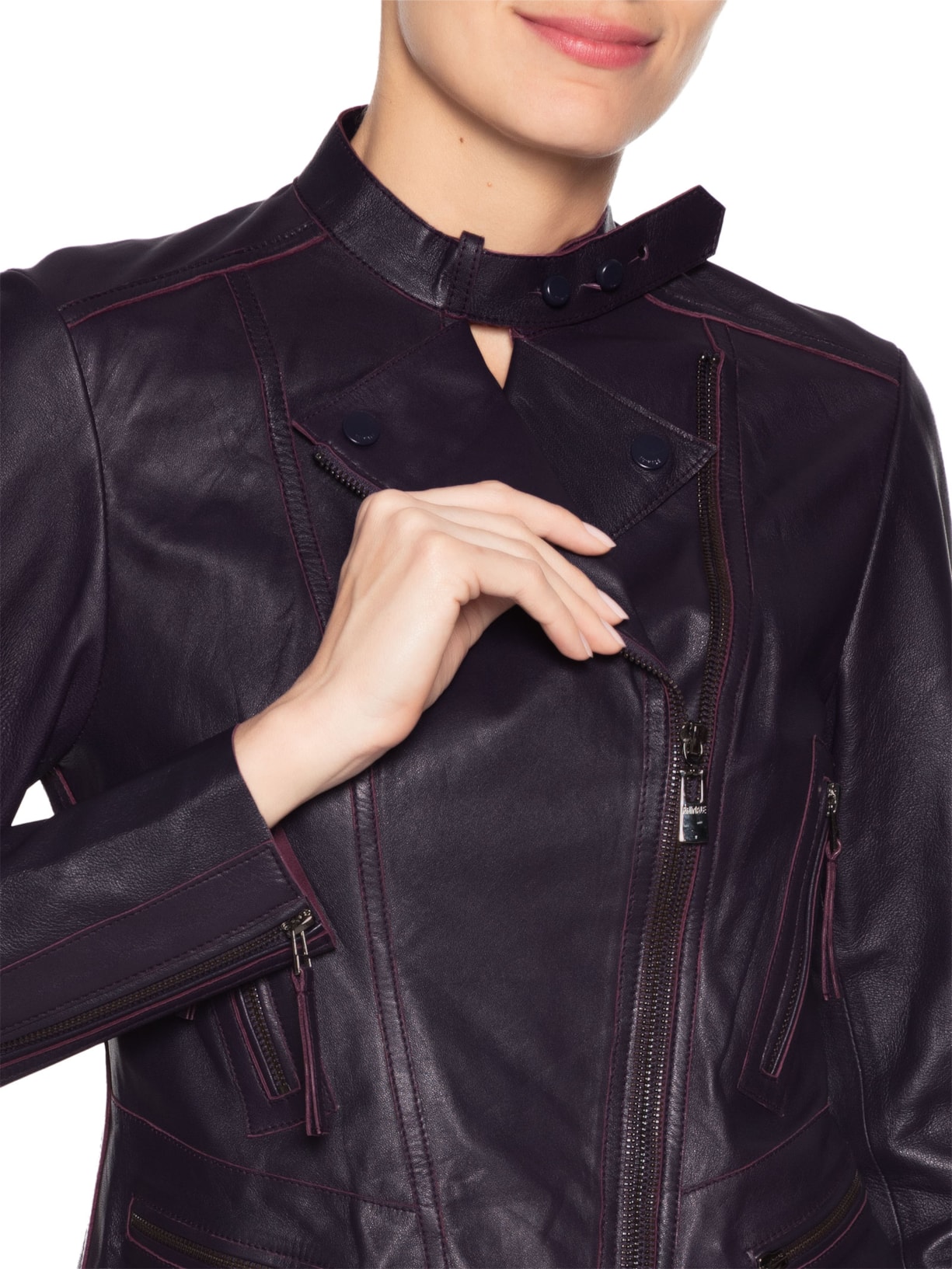 Jaqueta Feminina Couro Motor Clássica Roxo Animale