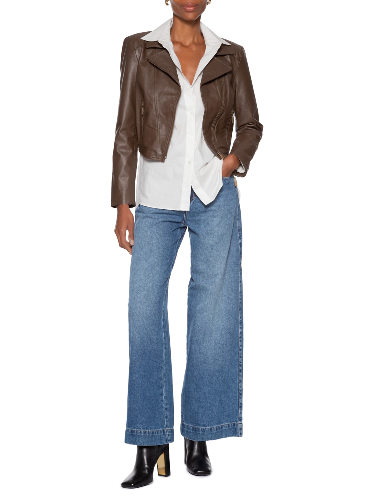 Jaqueta Feminina Couro Perfecto Francis Marrom Studio Kalline