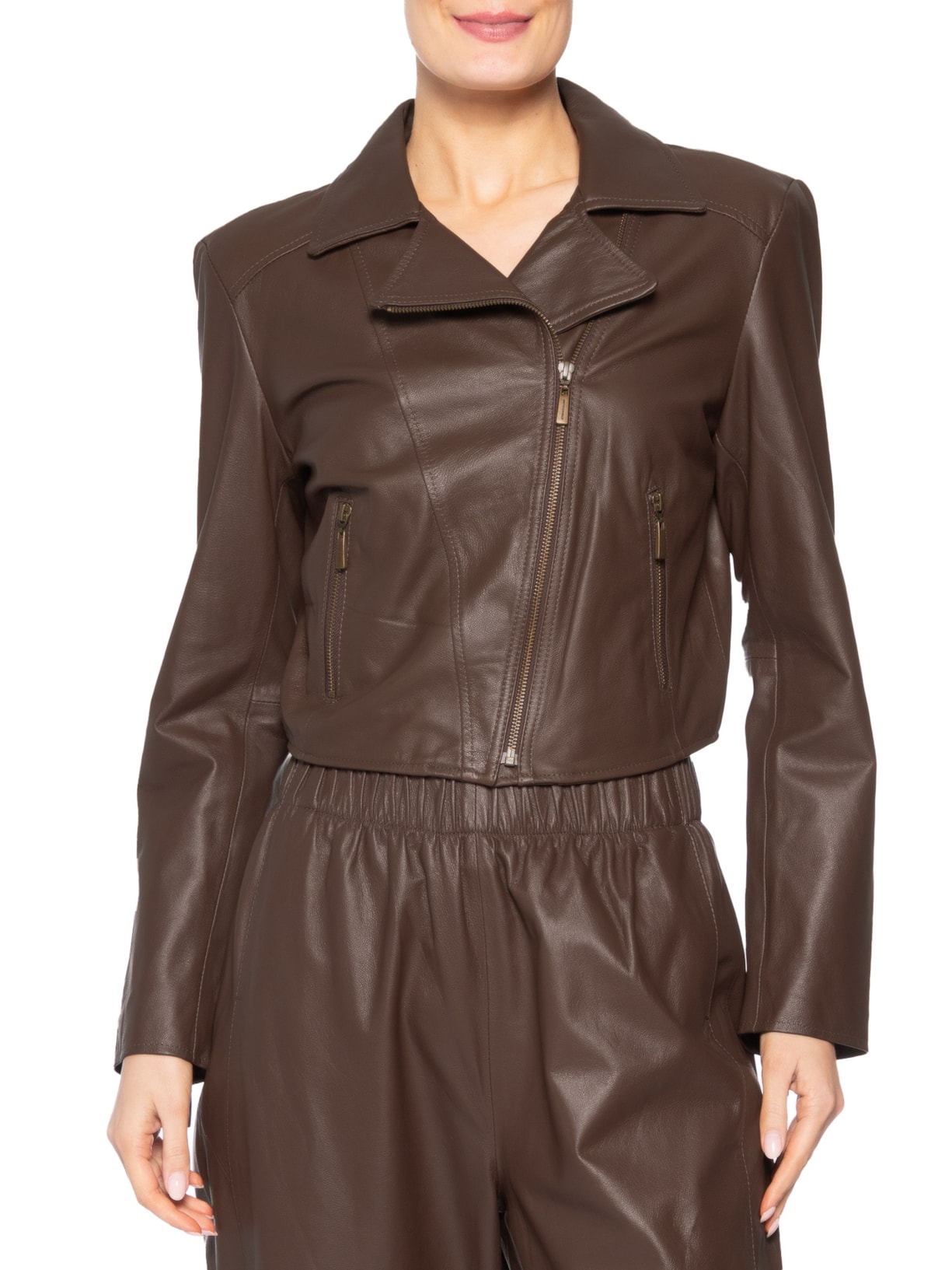 Jaqueta Feminina Couro Perfecto Francis Marrom Studio Kalline