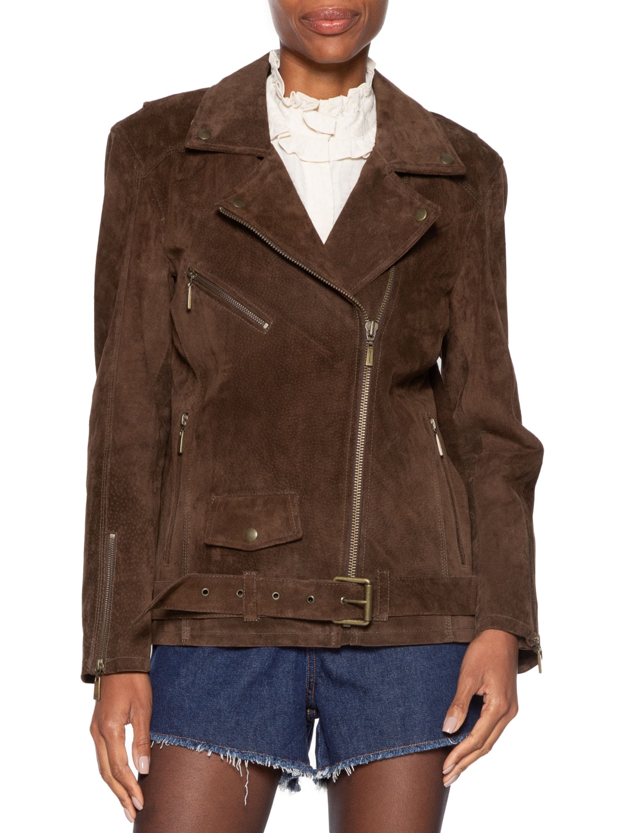 Jaqueta Feminina Couro Perfecto Long Marrom Studio Kalline