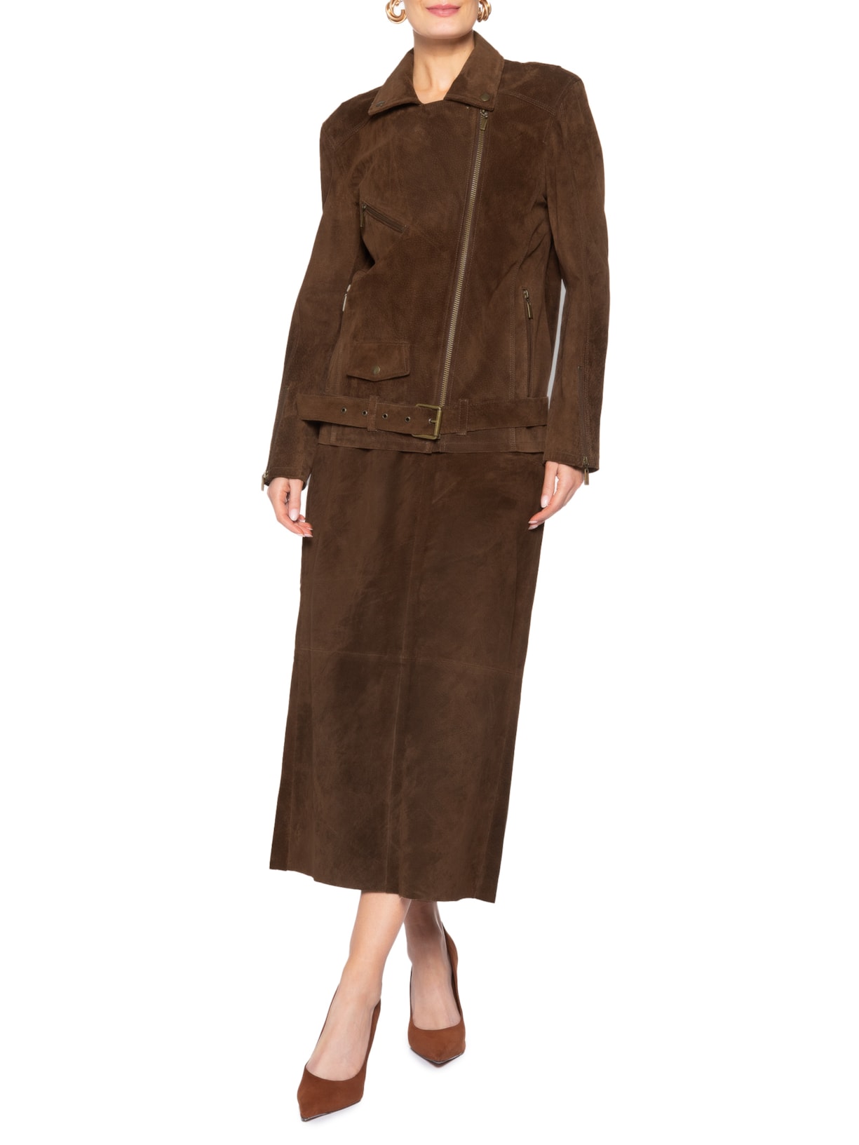 Jaqueta Feminina Couro Perfecto Long Marrom Studio Kalline