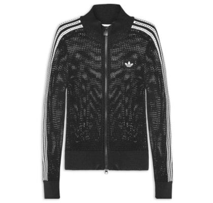 Jaqueta Feminina Crochet Track Top - Preto