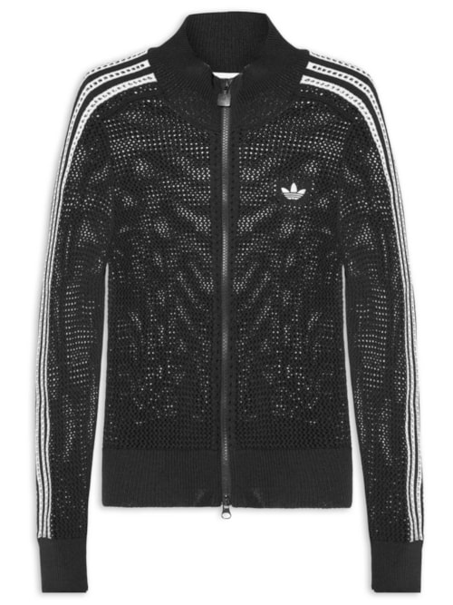Jaqueta Feminina Crochet Track Top - Preto