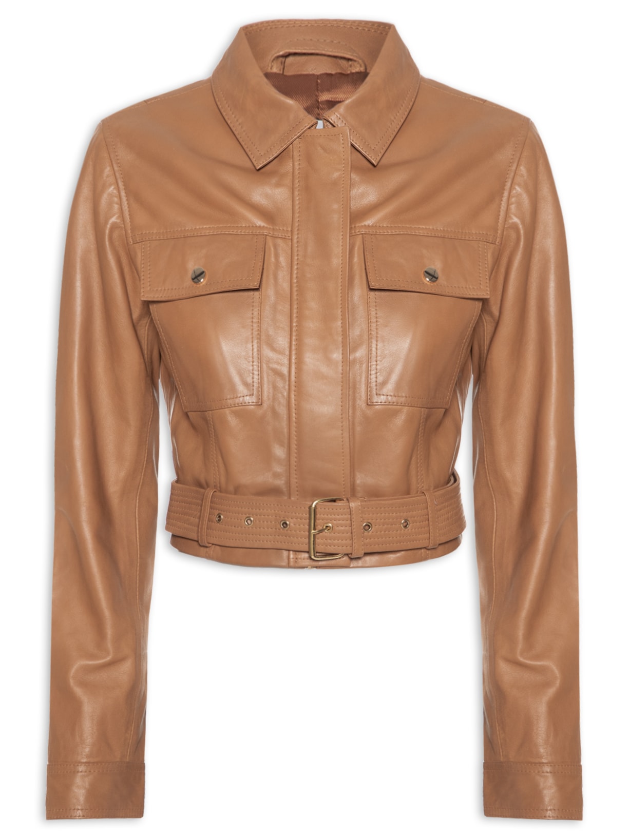 Jaqueta Feminina Cropped Em Couro - Marrom