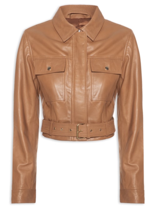 Jaqueta Feminina Cropped Em Couro - Marrom