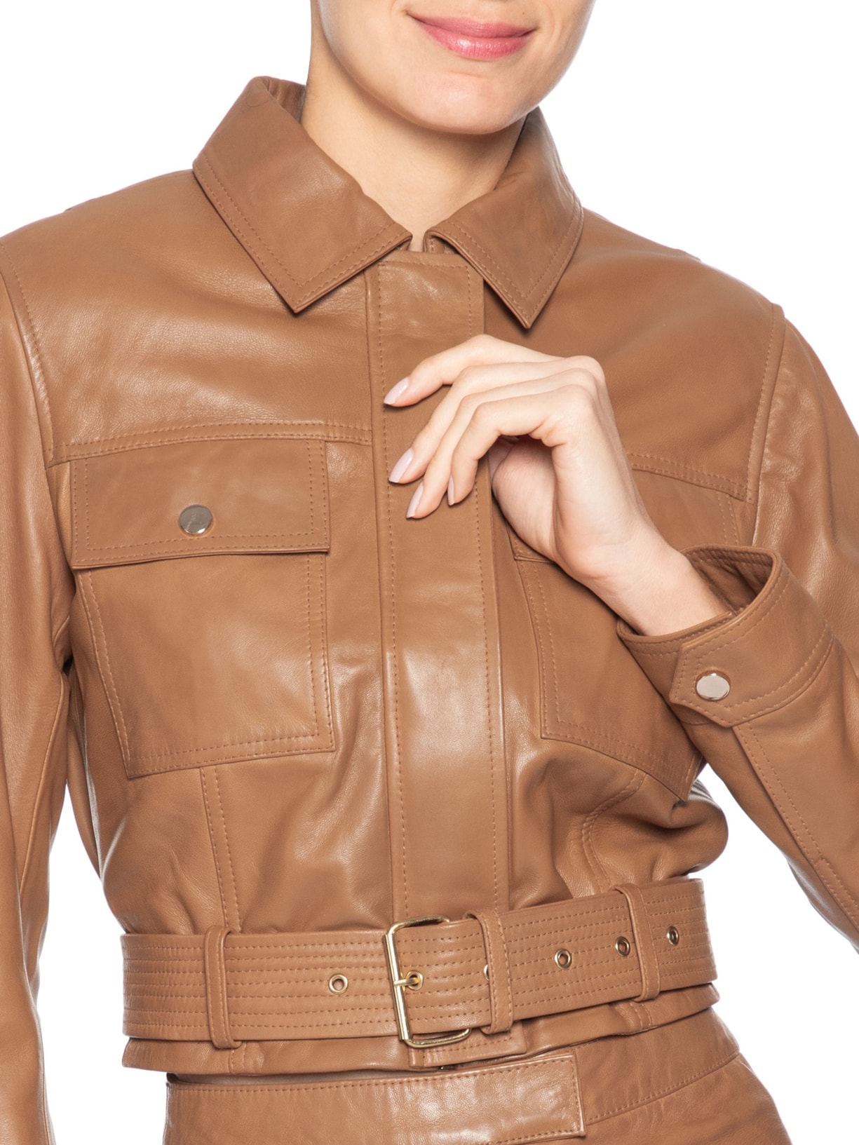 Jaqueta Feminina Cropped Em Couro Marrom '2Essential