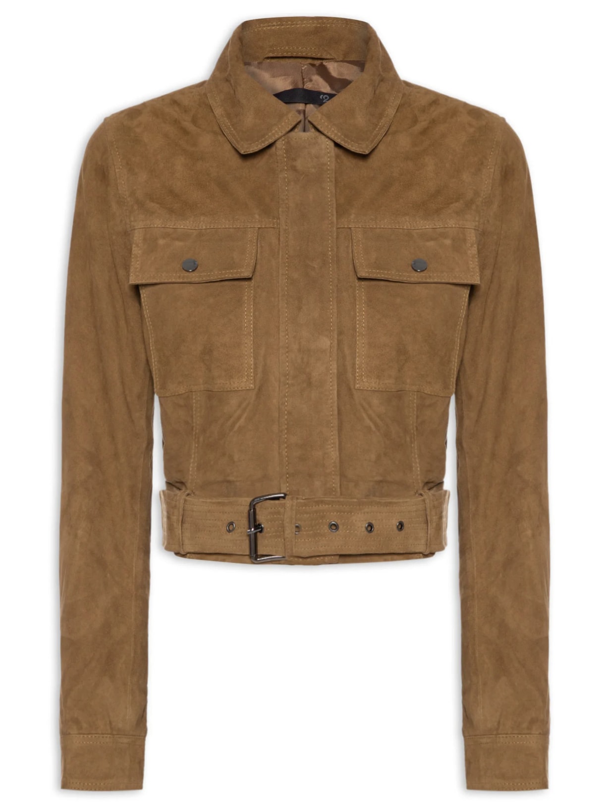 Jaqueta Feminina Cropped Em Suede Marrom '2Essential