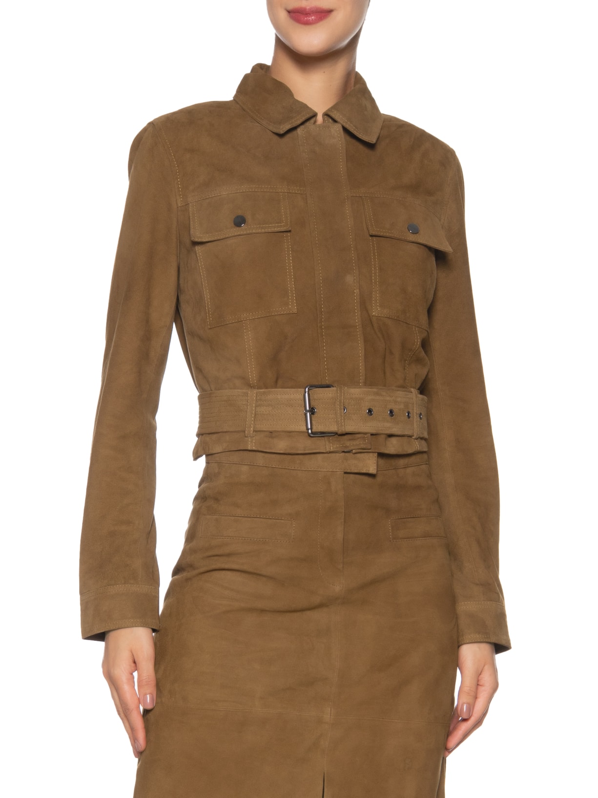 Jaqueta Feminina Cropped Em Suede Marrom '2Essential