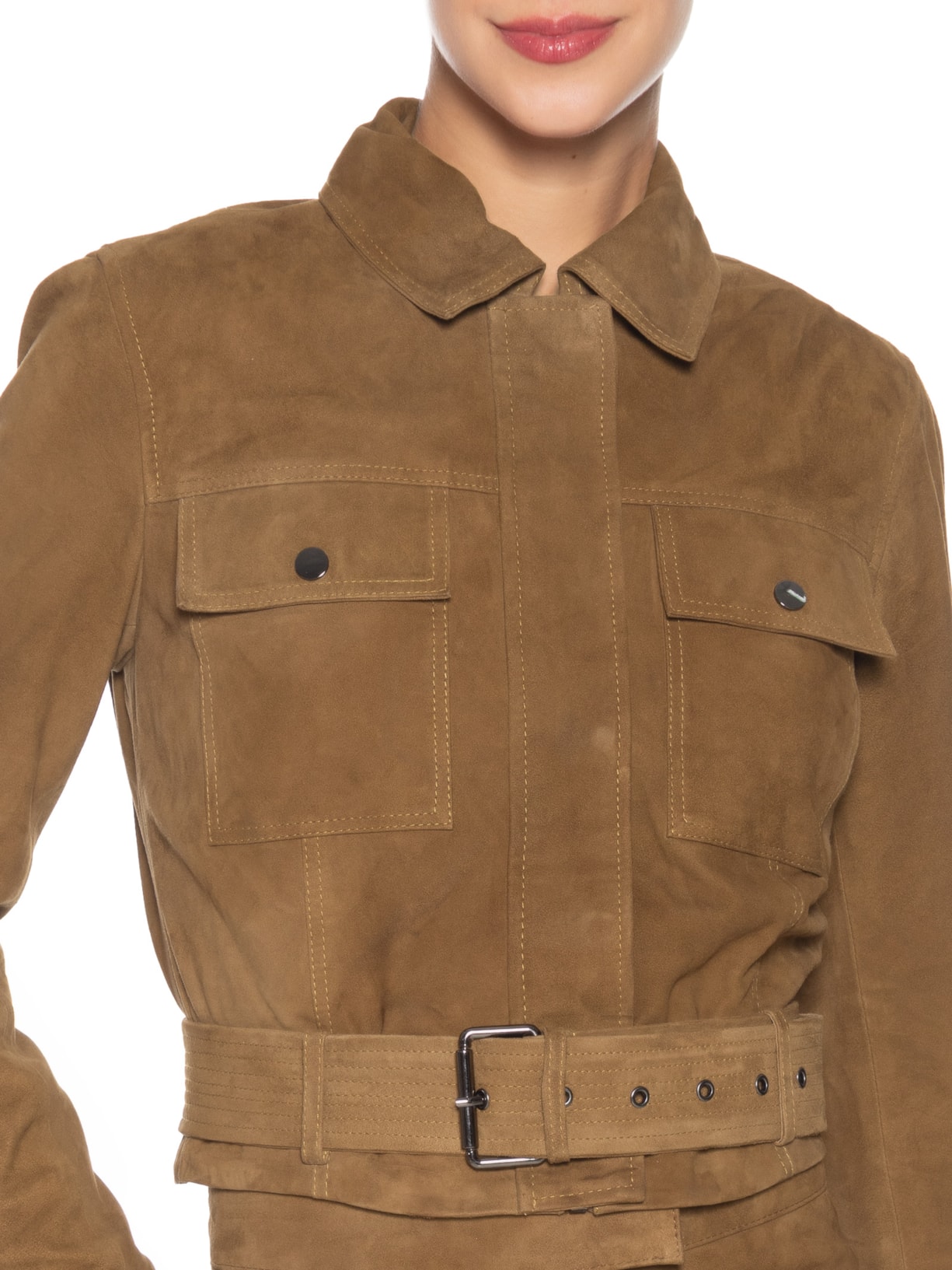 Jaqueta Feminina Cropped Em Suede Marrom '2Essential
