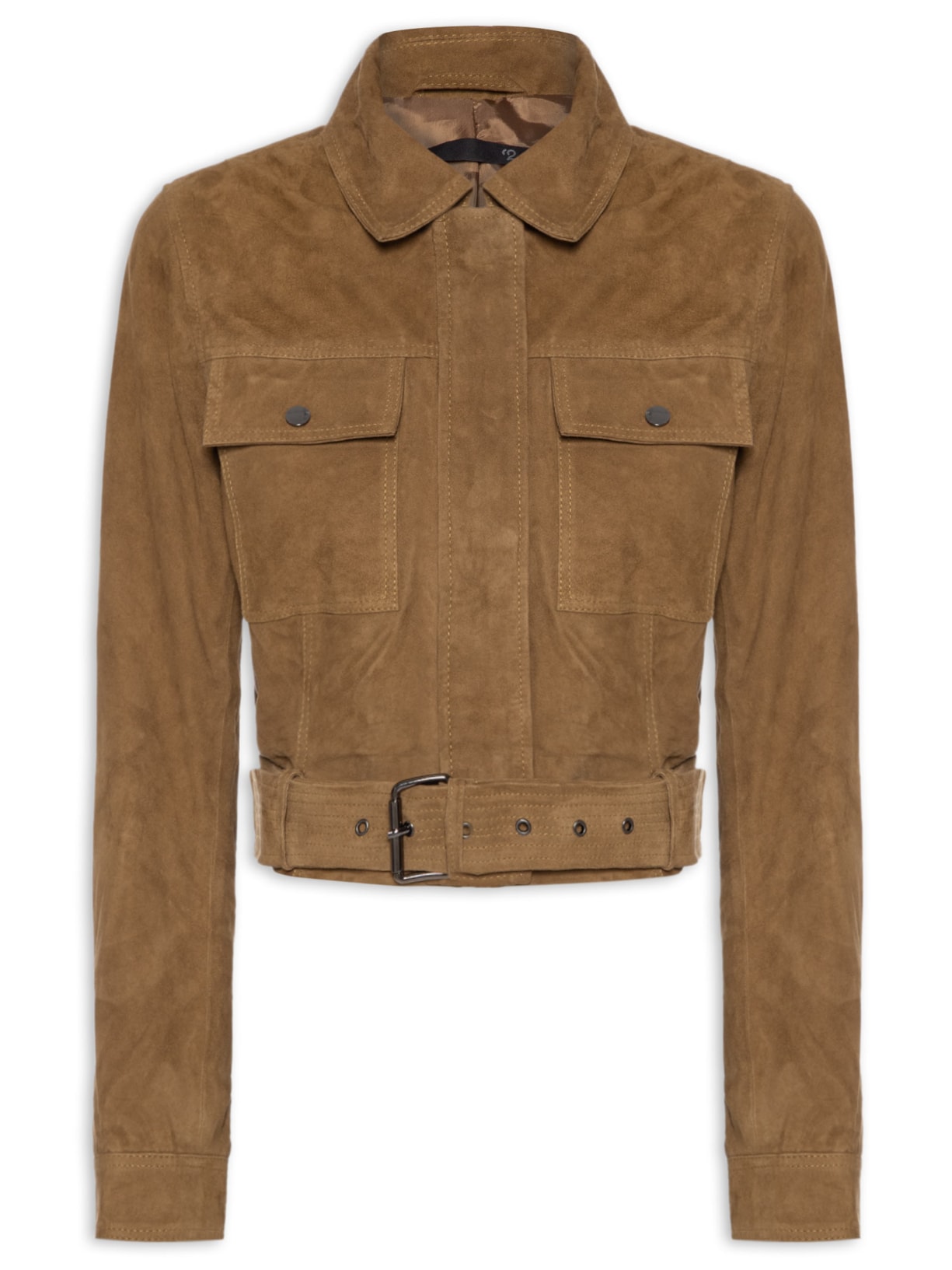 Jaqueta Feminina Cropped Em Suede Marrom '2Essential