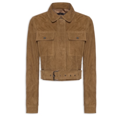 Jaqueta Feminina Cropped Em Suede - Marrom