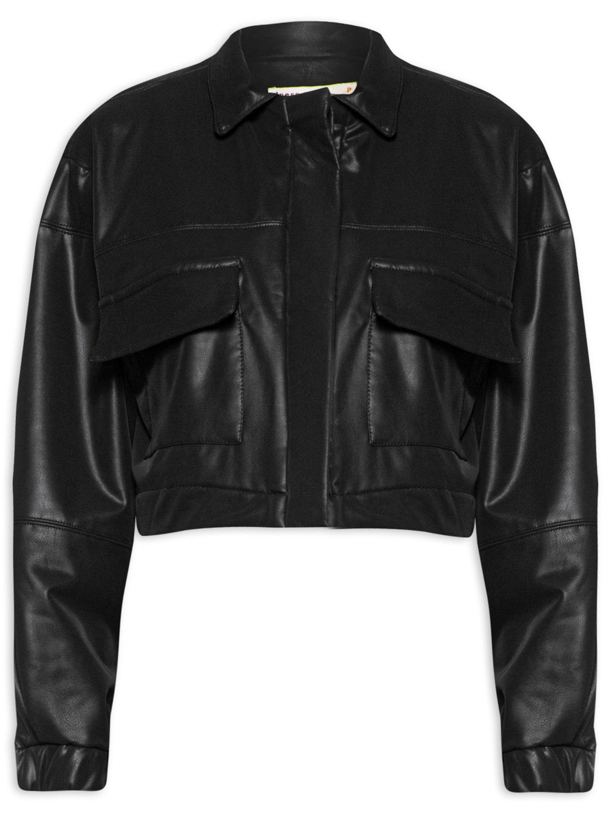 Jaqueta Feminina Cropped Malha Leather - Preto