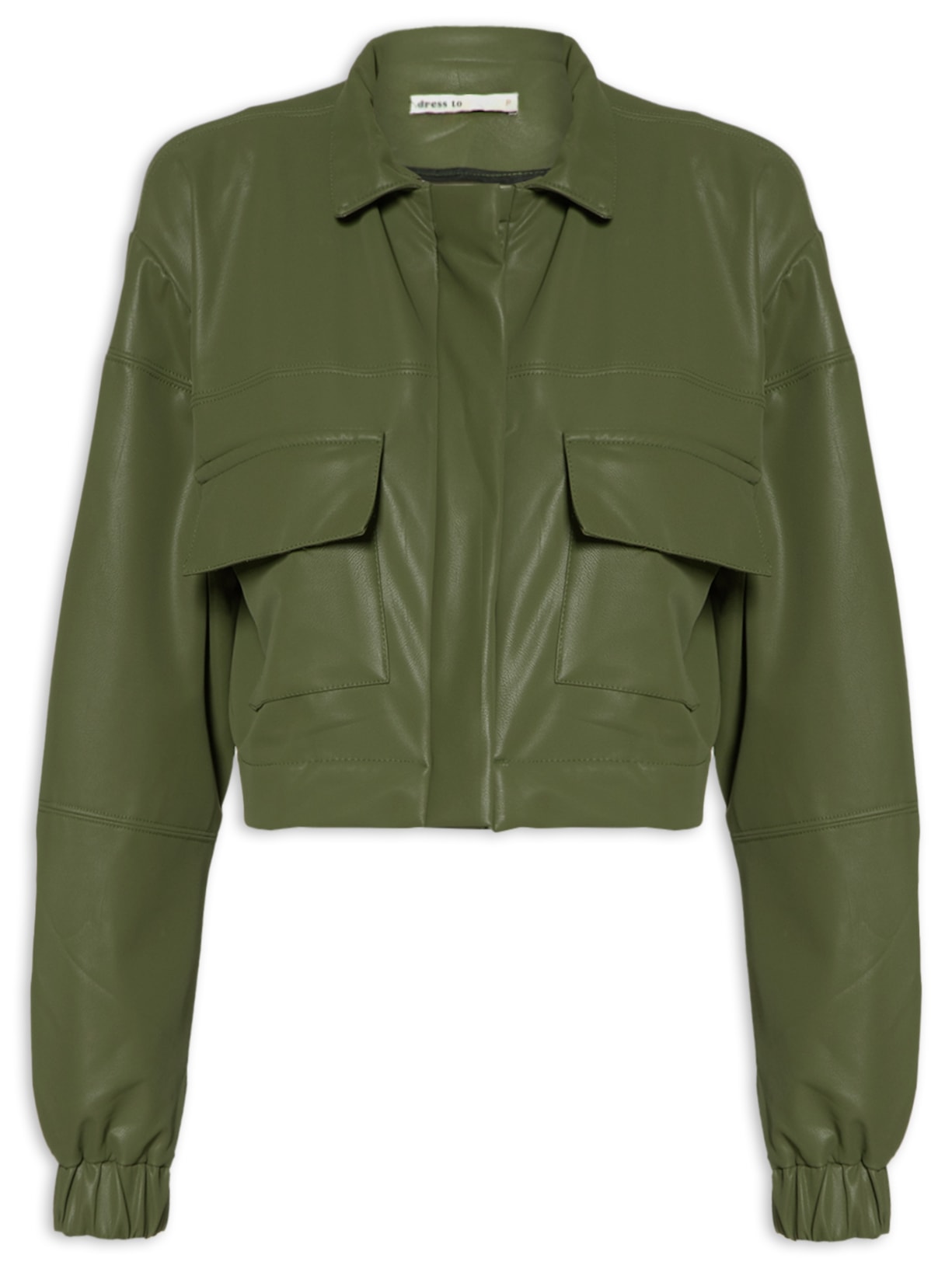 Jaqueta Feminina Cropped Malha Leather - Verde