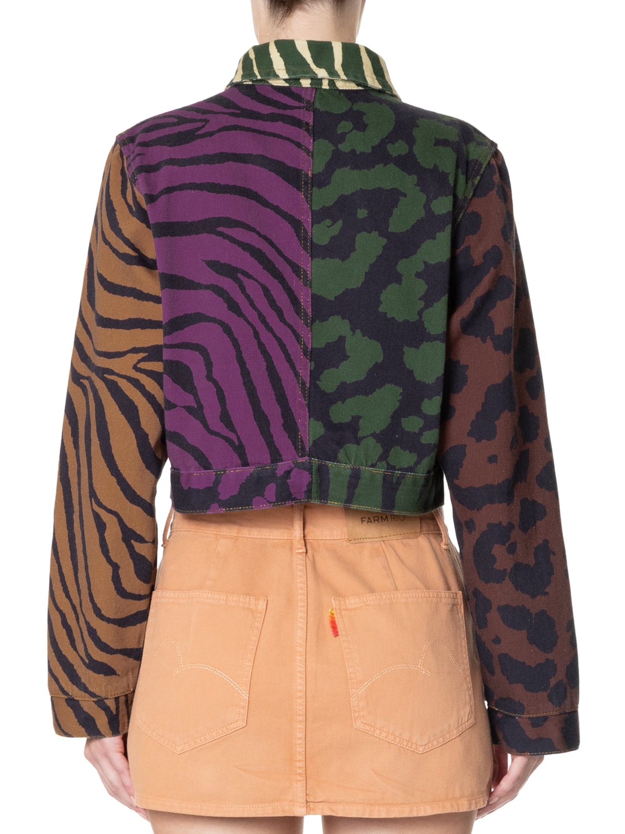 Jaqueta Feminina Cropped Sarja Patch Selvativa Animal Print Farm