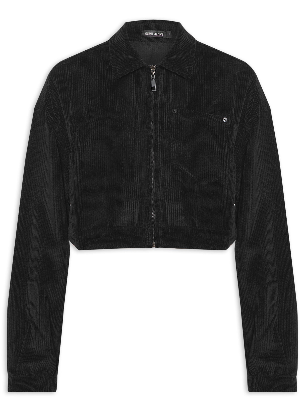 Jaqueta Feminina Cropped Veludo Corduroy - Preto