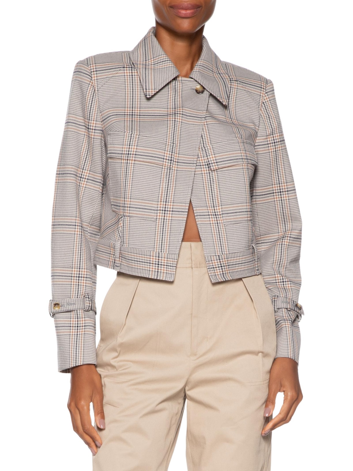 Jaqueta Feminina Cropped Xadrez Cinza Animale