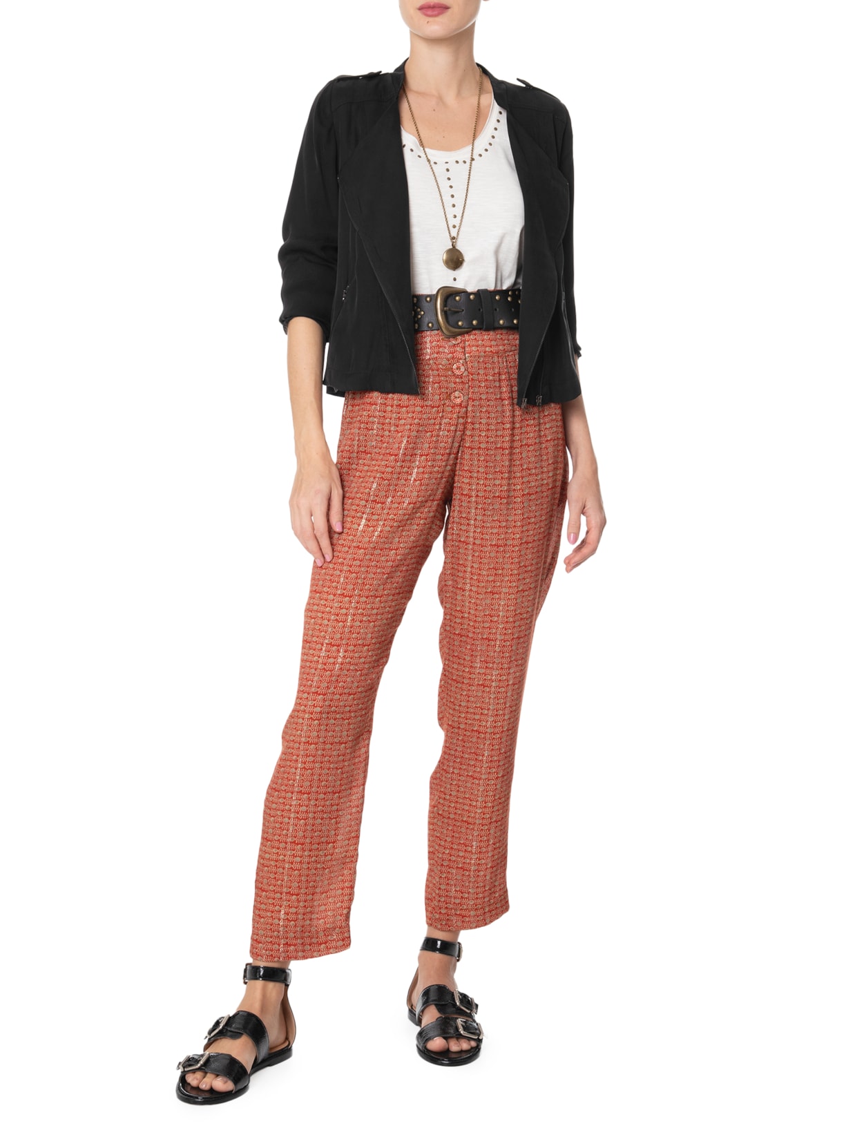 Jaqueta Feminina Cupro Transpassada Preto Maria Filó