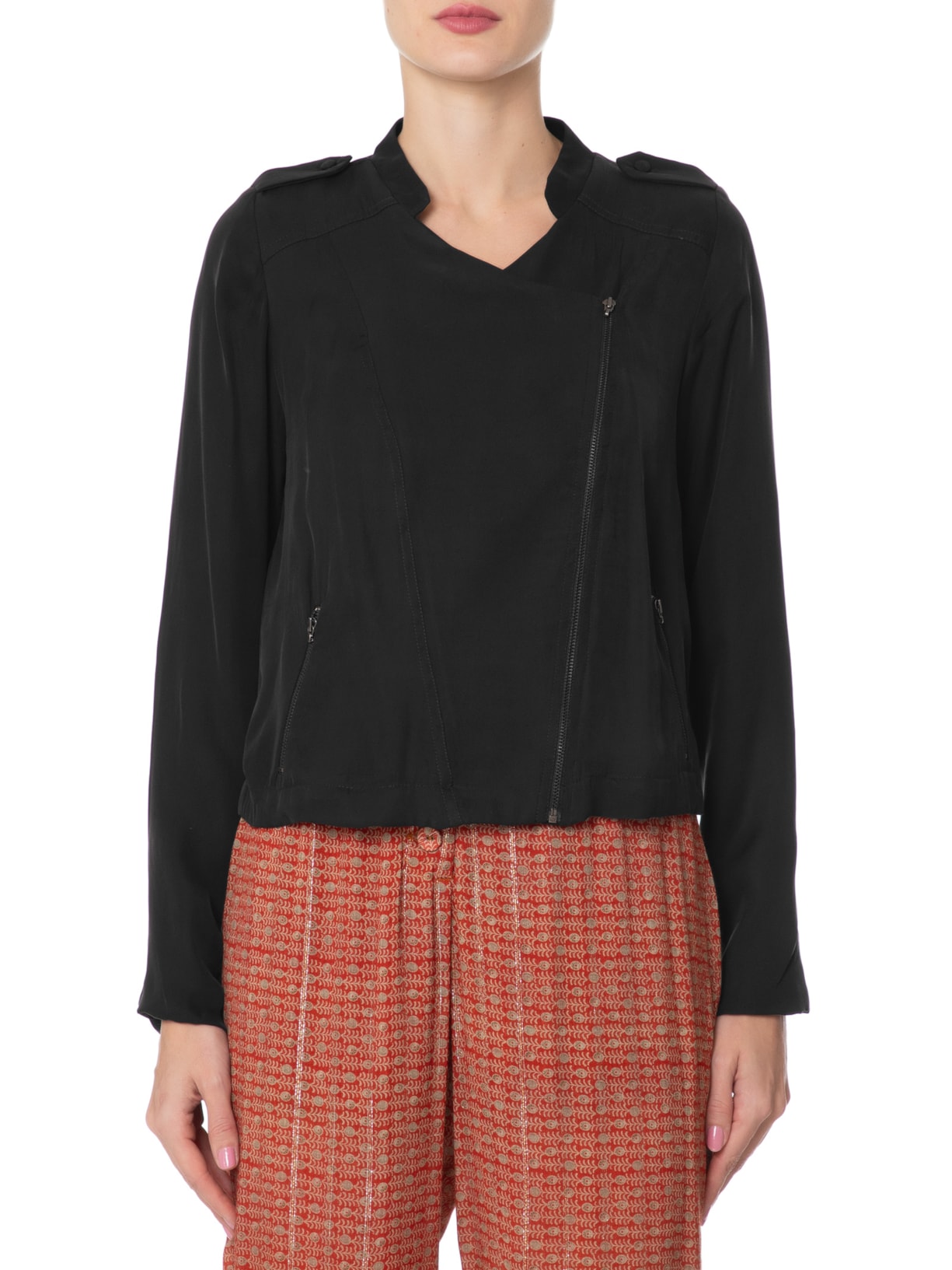 Jaqueta Feminina Cupro Transpassada Preto Maria Filó