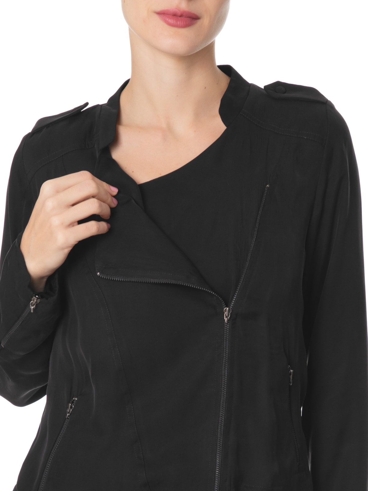 Jaqueta Feminina Cupro Transpassada Preto Maria Filó