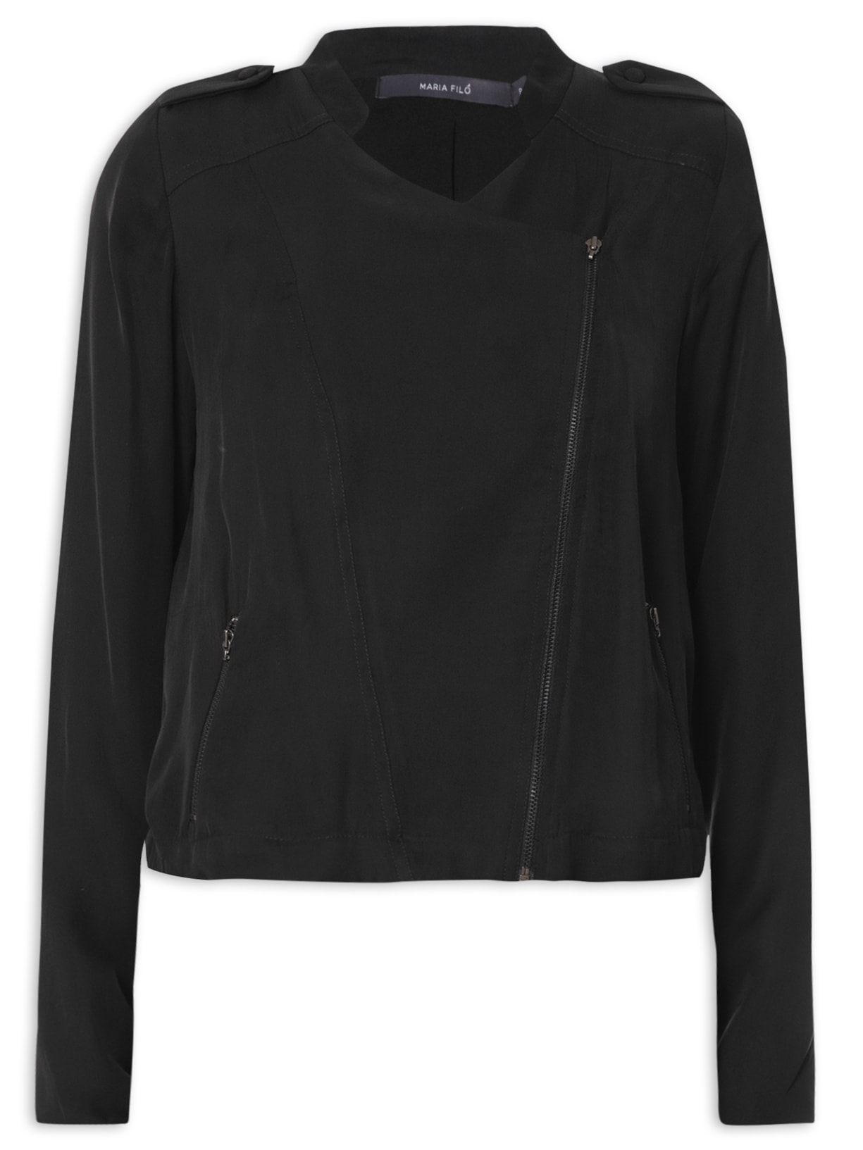Jaqueta Feminina Cupro Transpassada Preto Maria Filó