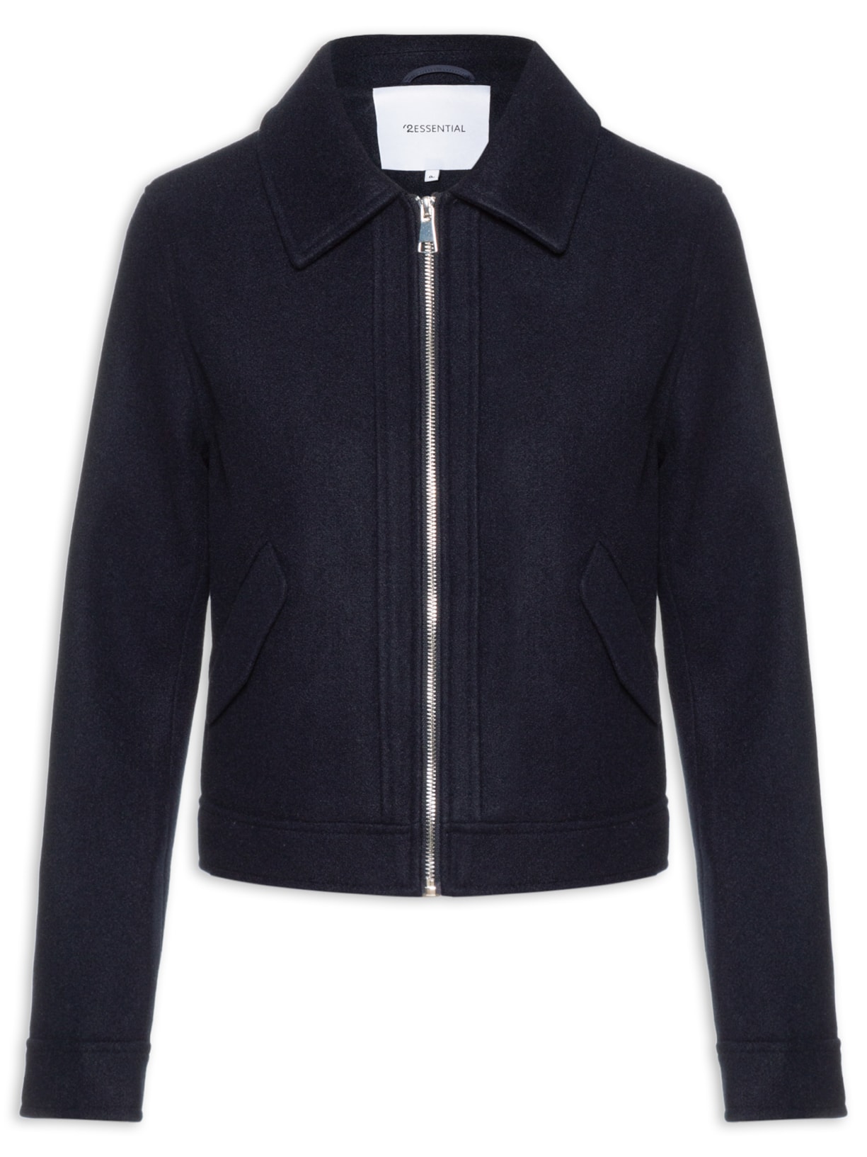 Jaqueta Feminina Curta Com Bolsos - Azul