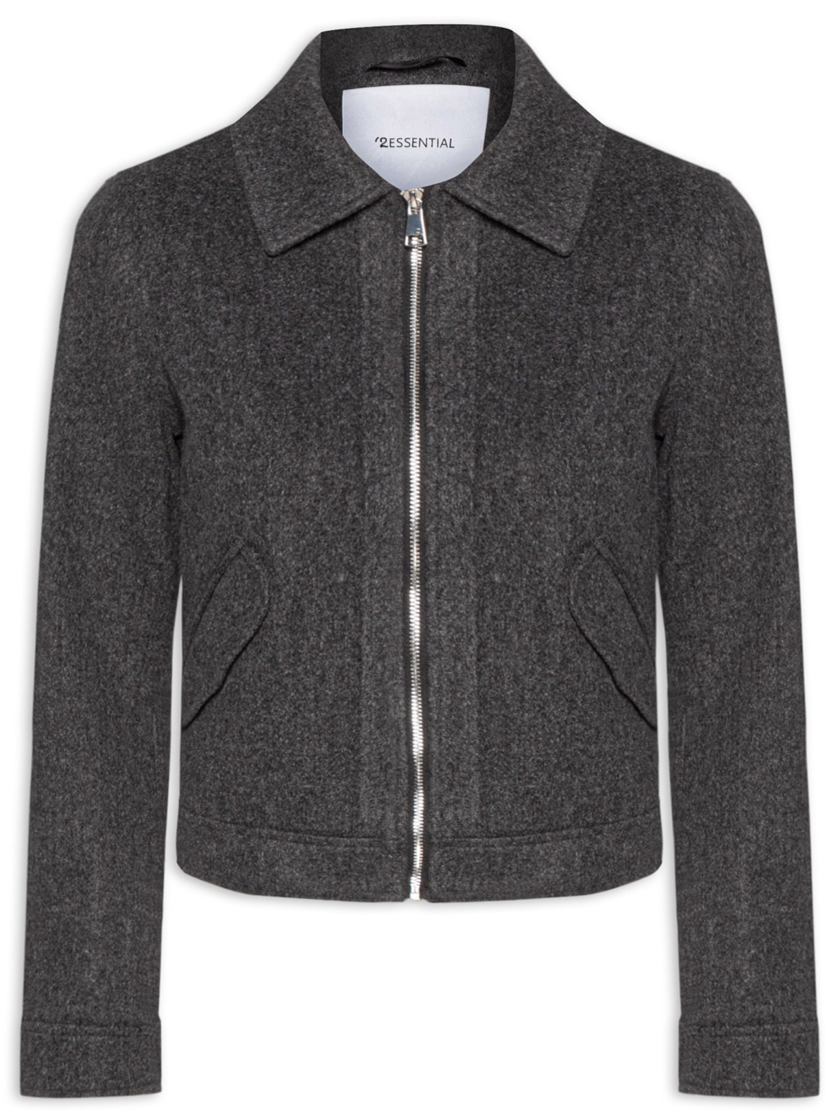 Jaqueta Feminina Curta Com Bolsos - Cinza