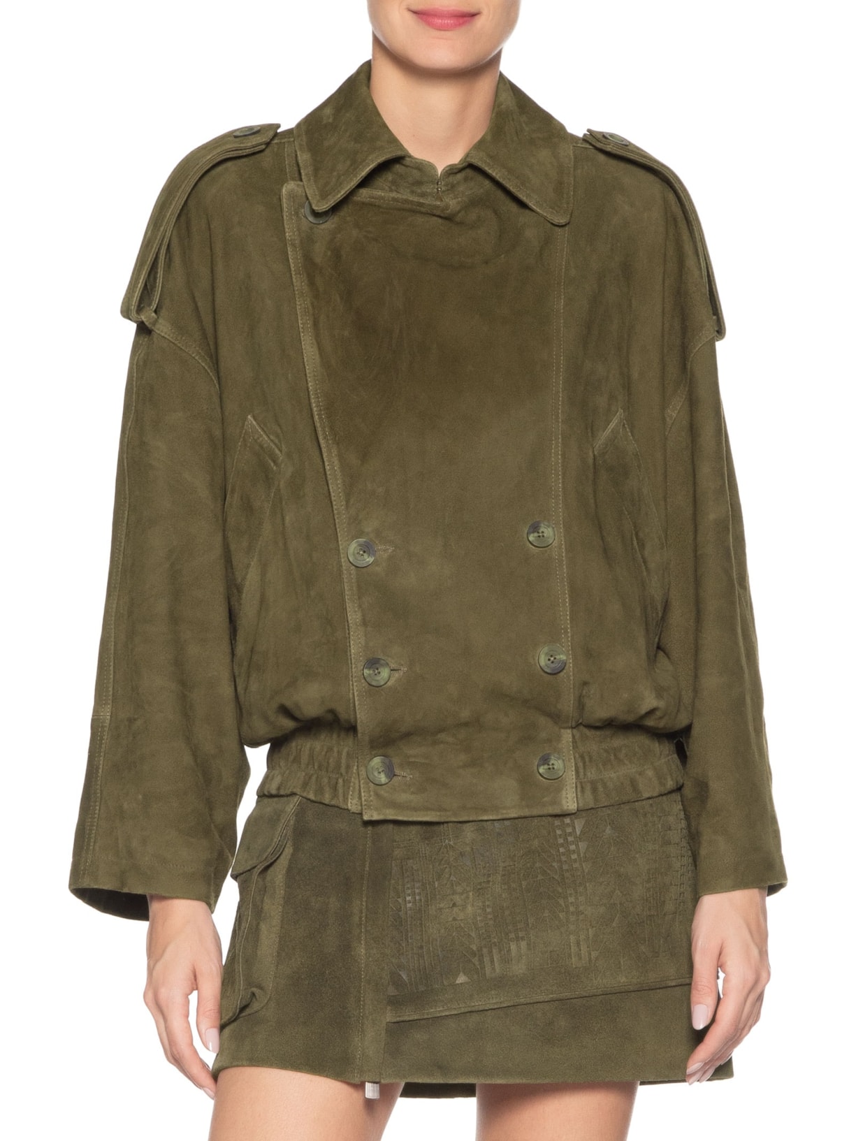 Jaqueta Feminina De Chamois Ampla Barra Elástico Verde Animale