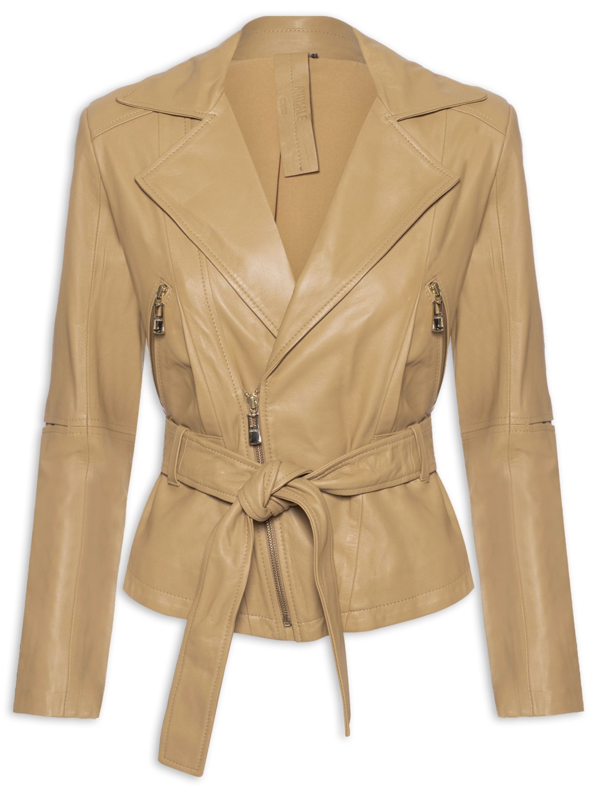 Jaqueta Feminina De Couro Amarração Faixa - Marrom