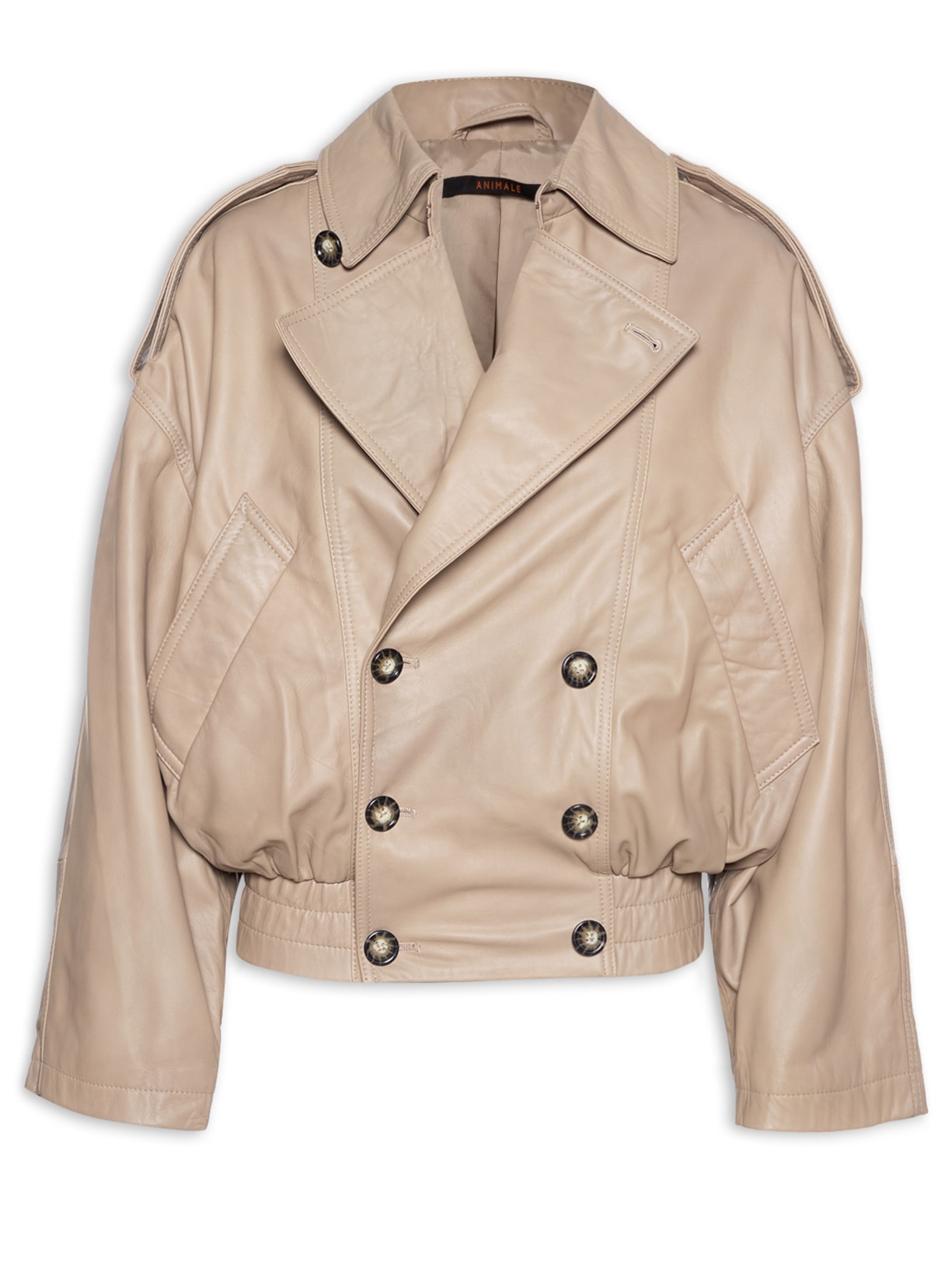 Jaqueta Feminina de Couro Ampla Barra Elástico - Bege