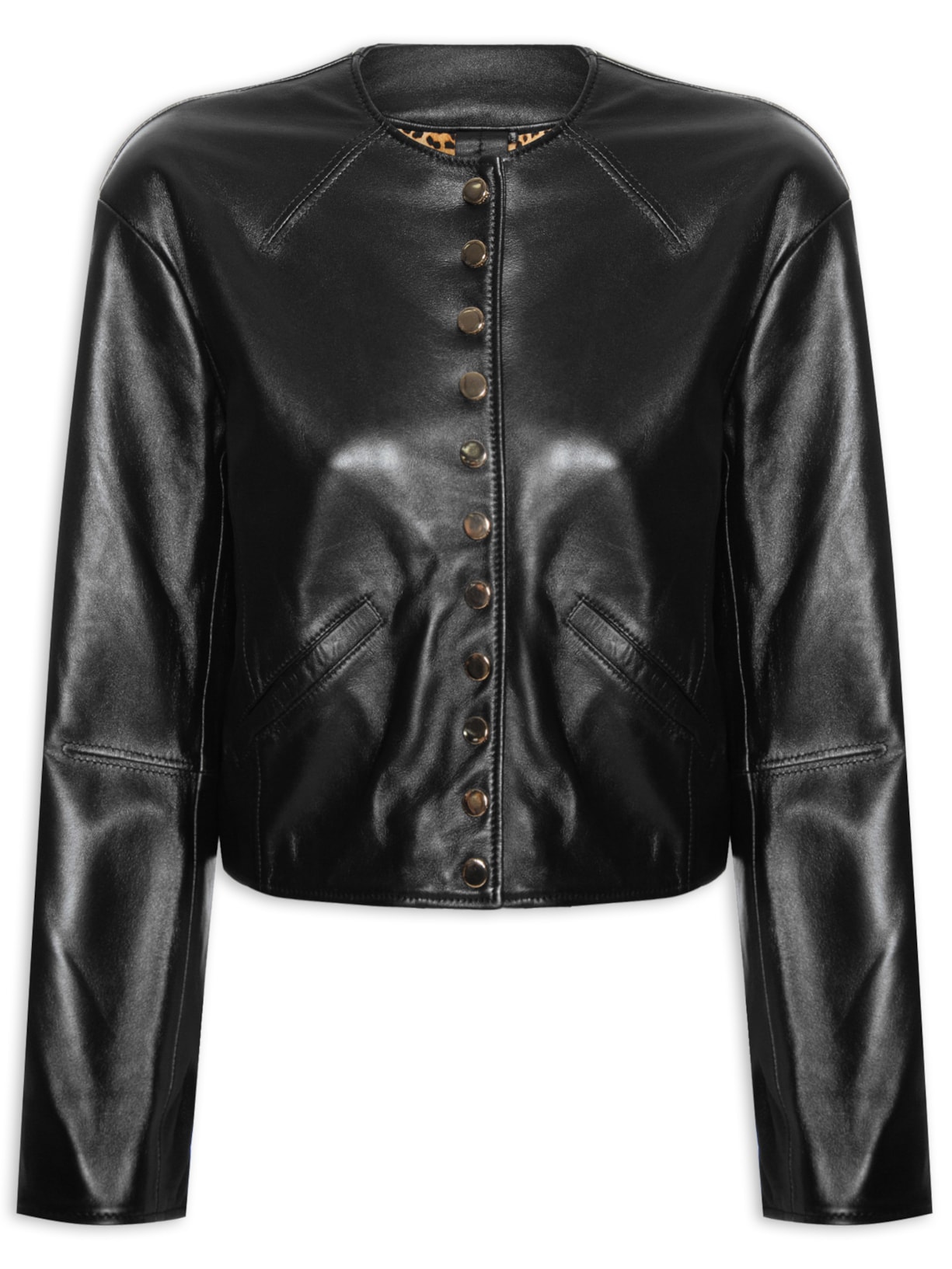 Jaqueta Feminina De Couro Ampla Botões - Preto