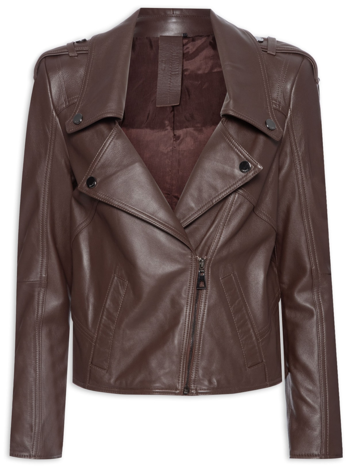 Jaqueta Feminina De Couro Biker Zíper Mini - Marrom