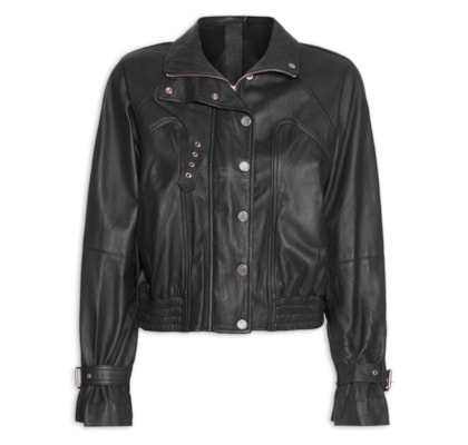 Jaqueta Feminina De Couro Bomber - Preto