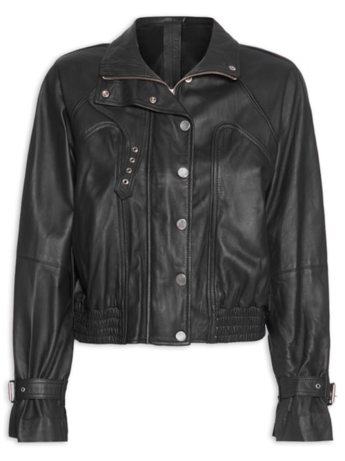 Jaqueta Feminina De Couro Bomber - Preto