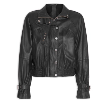Jaqueta Feminina De Couro Bomber Vivo - Preto
