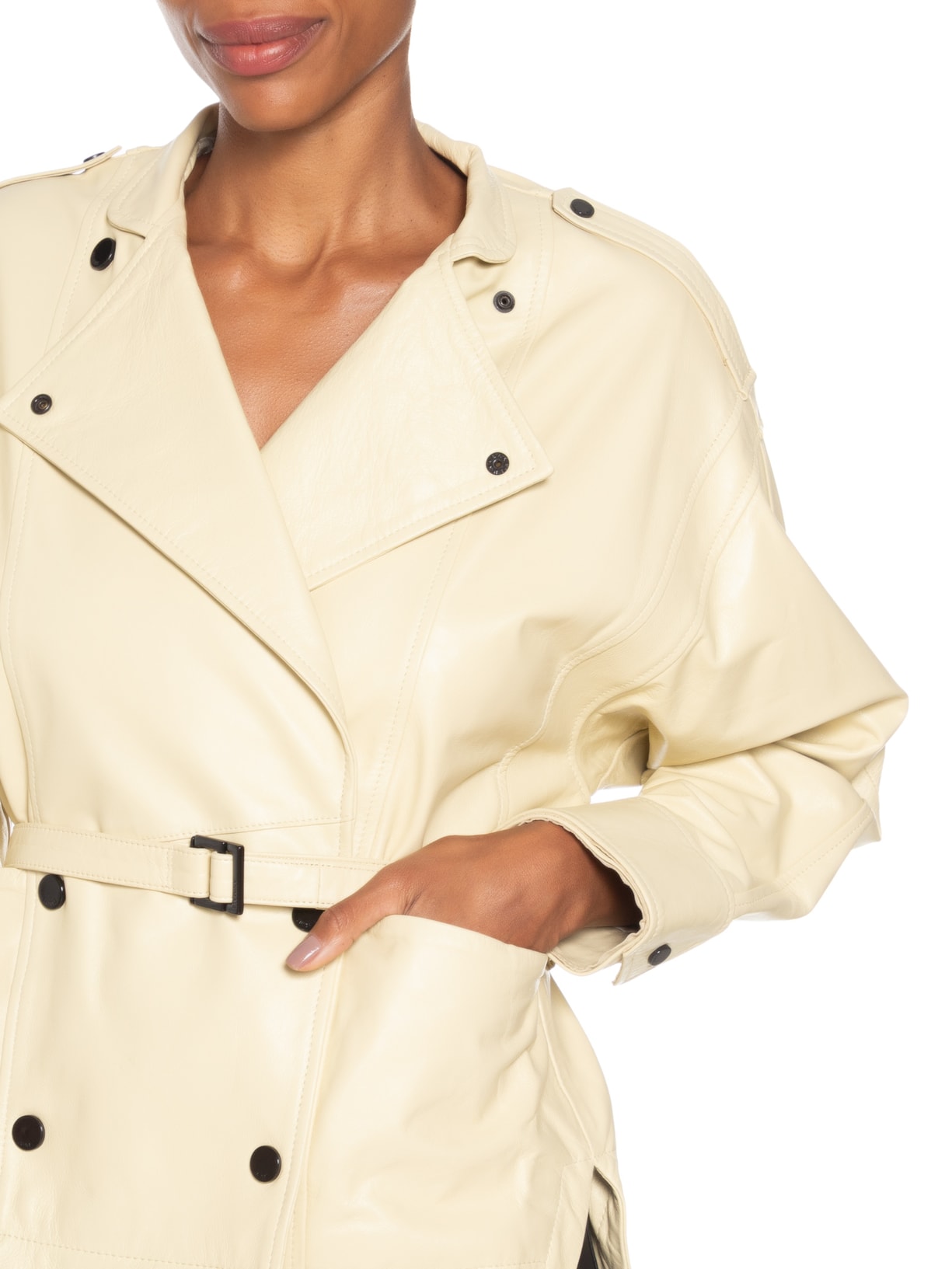 Jaqueta Feminina De Couro Botões Color Amarelo Animale