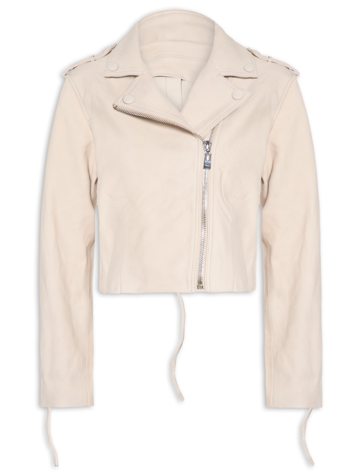 Jaqueta Feminina De Couro Detalhe Ilhoses - Bege