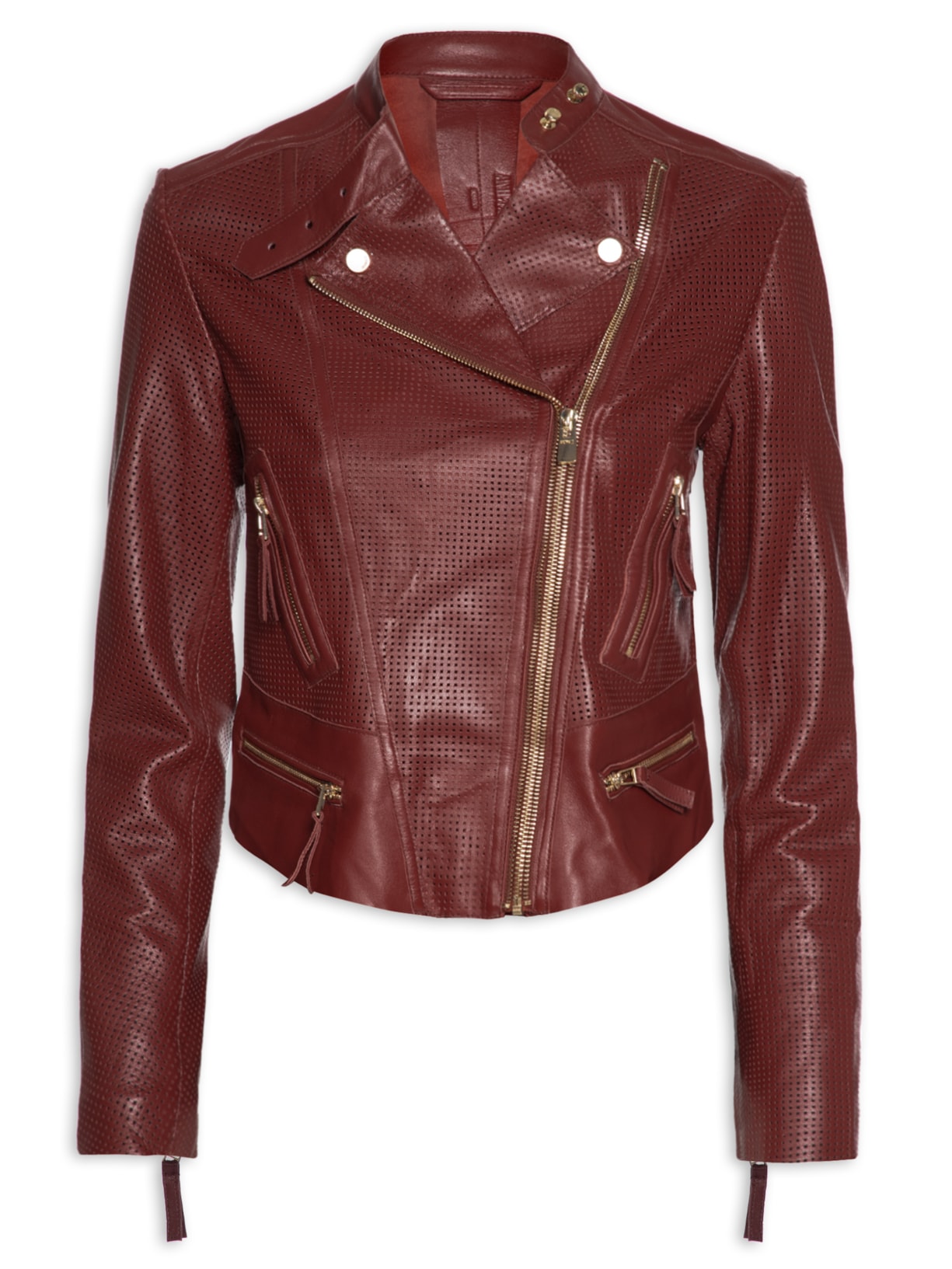 Jaqueta Feminina De Couro Detalhe Ilhoses - Vermelho