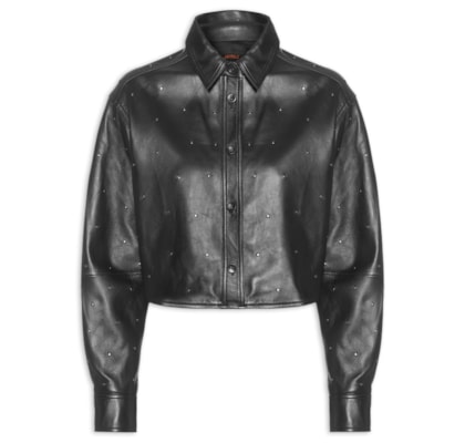 Jaqueta Feminina De Couro Mini Tachas - Preto