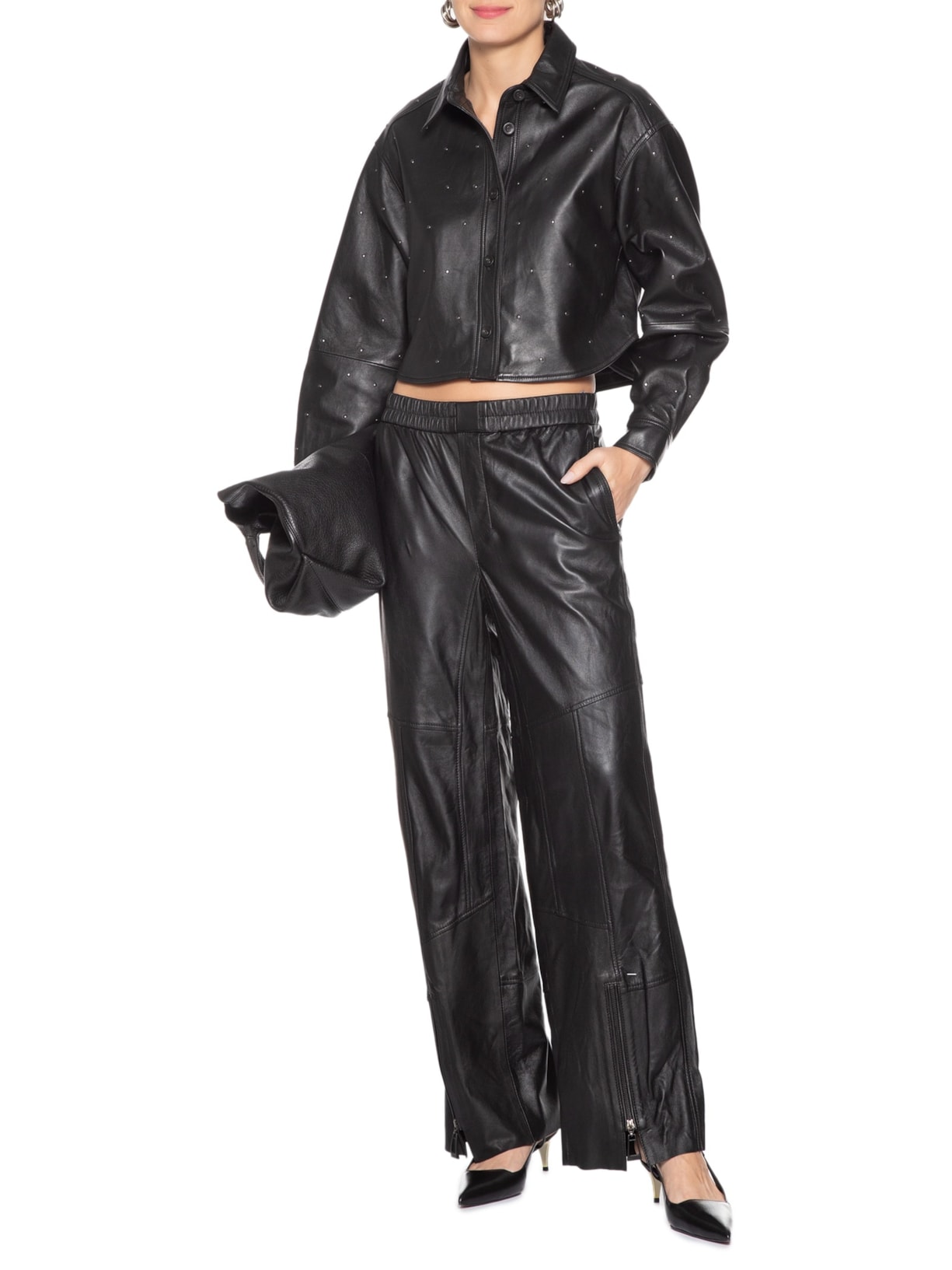 Jaqueta Feminina De Couro Mini Tachas Preto Animale