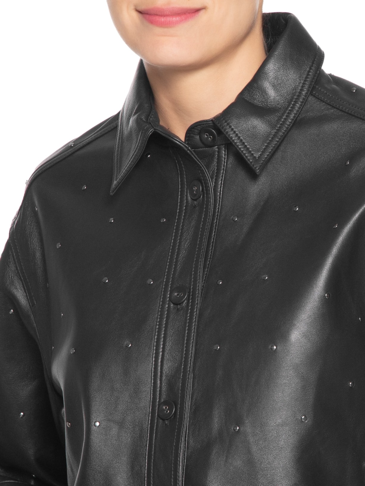 Jaqueta Feminina De Couro Mini Tachas Preto Animale